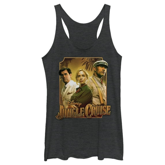 Women's Jungle Cruise Characters Logo Racerback Tank Top Black Heather X Large