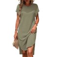 thumbnail image 1 of Women's Jungle Green Waffle Texture T-Shirt Dress with Short Batwing Sleeves - [ZhiHiMeRi] | (US 12-14)L, 1 of 12