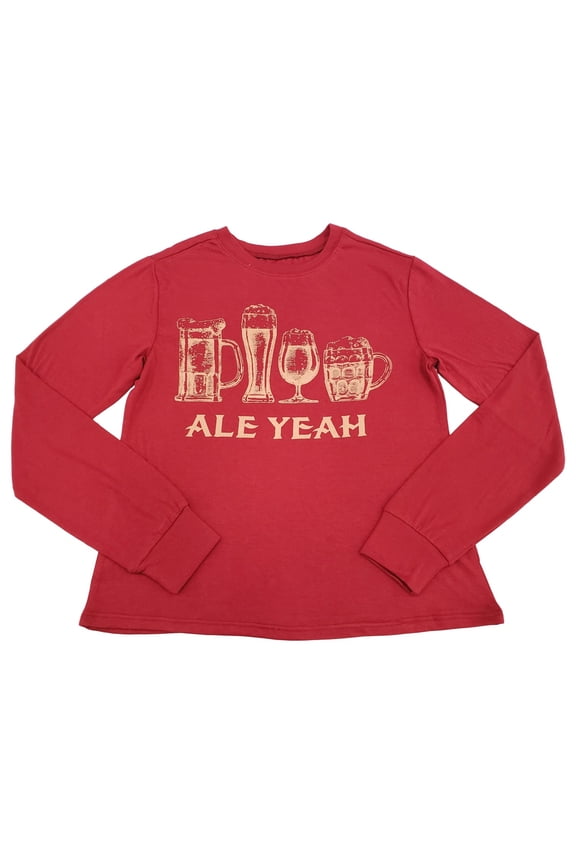 Women's Junior Red Ale Yeah Graphic Beer Drinks Long Sleeve T-Shirt Top XL
