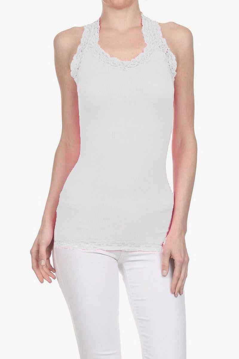 Women's -Junior's V-Neck Racer Back Lace Strap Tank