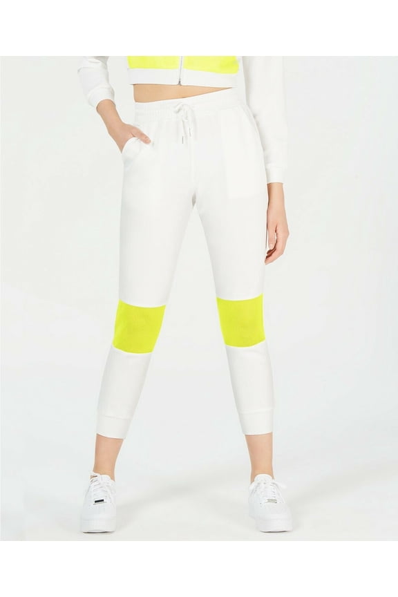 Women's Junior's Waisted Neon-Mesh Pocket Joggers White Size Medium