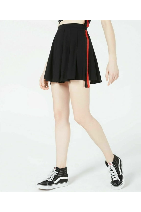 Women's Junior's Waisted Varsity Stripe Cheerleader Skirt Black Summer Party (XL)