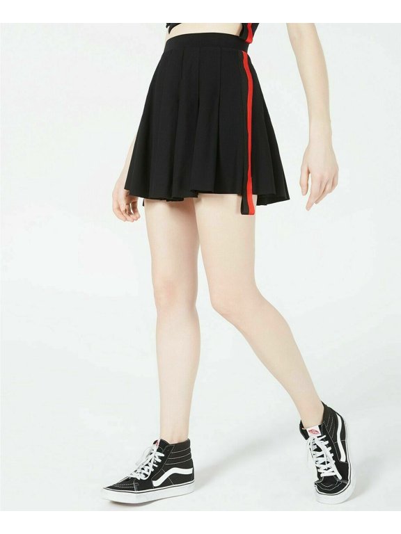 Women's Junior's Waisted Varsity Stripe Cheerleader Skirt Black Summer Party (XL)