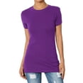 thumbnail image 1 of Women's & Juniors Basic Round Crew Neck Short Sleeve Stretch Cotton Spandex T-Shirts, 1 of 4