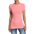 thumbnail image 1 of Women's & Juniors Basic Round Crew Neck Short Sleeve Stretch Cotton Spandex T-Shirts, 1 of 4
