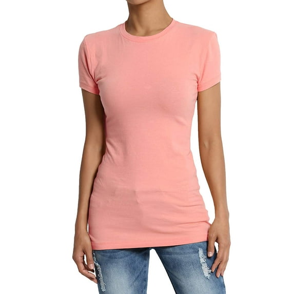 Women's & Juniors Basic Round Crew Neck Short Sleeve Stretch Cotton Spandex T-Shirts