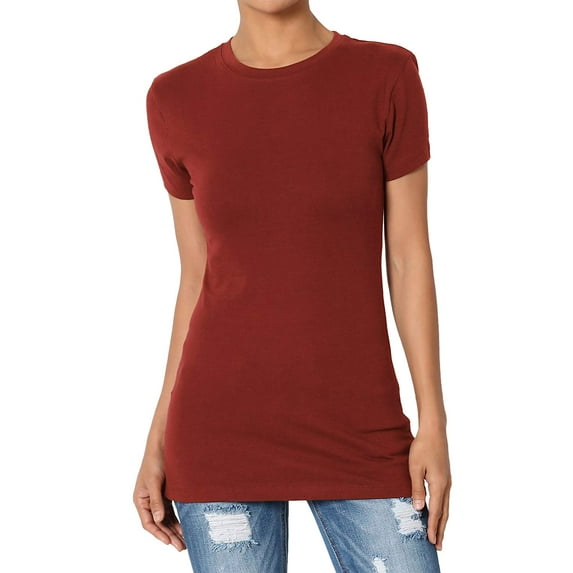 Women's & Juniors Basic Round Crew Neck Short Sleeve Stretch Cotton Spandex T-Shirts