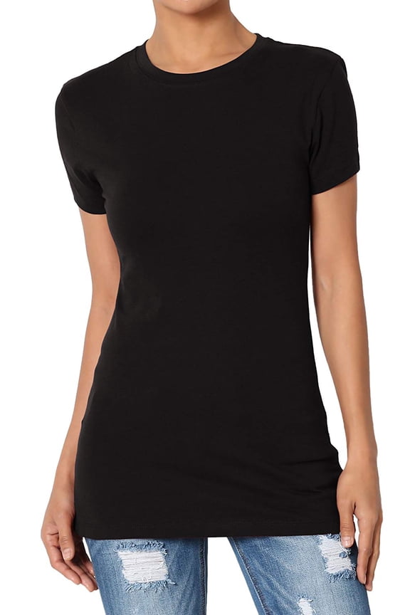 Women's & Juniors Basic Round Crew Neck Short Sleeve Stretch Cotton Spandex T-Shirts
