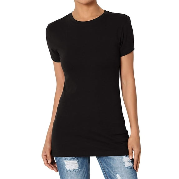 Women's & Juniors Basic Round Crew Neck Short Sleeve Stretch Cotton Spandex T-Shirts