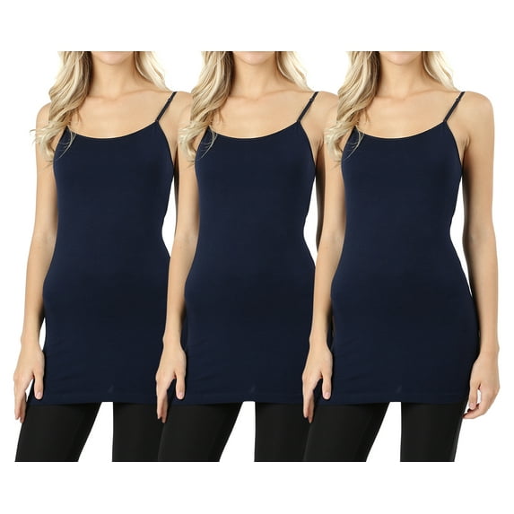 Women's & Juniors Built in Bra Adjustable Spaghetti Straps 23 1/2" Long Camisole Tank Top
