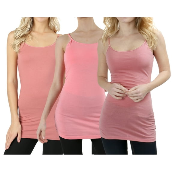 Women's & Juniors Built in Bra Adjustable Spaghetti Straps 23 1/2" Long Camisole Tank Top