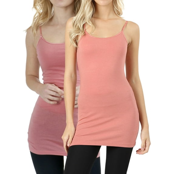 Women's & Juniors Built in Bra Adjustable Spaghetti Straps 23 1/2" Long Camisole Tank Top