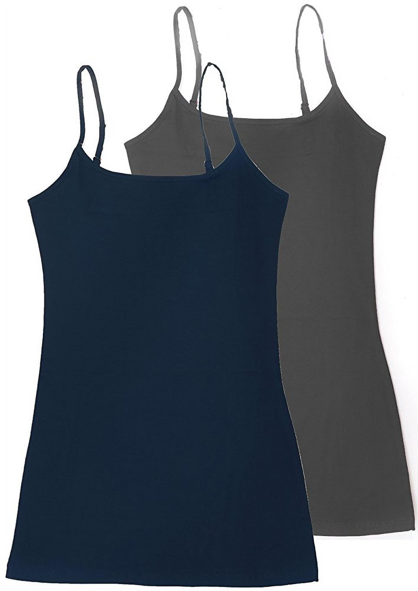 3 Packs - Womens & Plus Sizes Basic Solid Long Length Adjustable Spaghetti  Strap Tank Top Camisoles