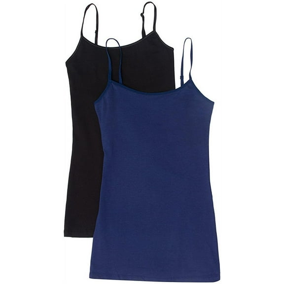 Women's & Juniors Camisole Built in BRA Adjustable Spaghetti Strap Long Tank Top - 2 Pack