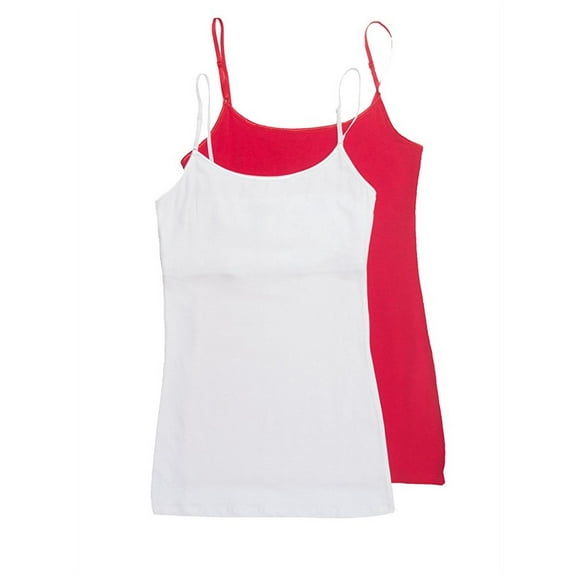 Women's & Juniors Camisole Built in BRA Adjustable Spaghetti Strap Long Tank Top - 2 Pack