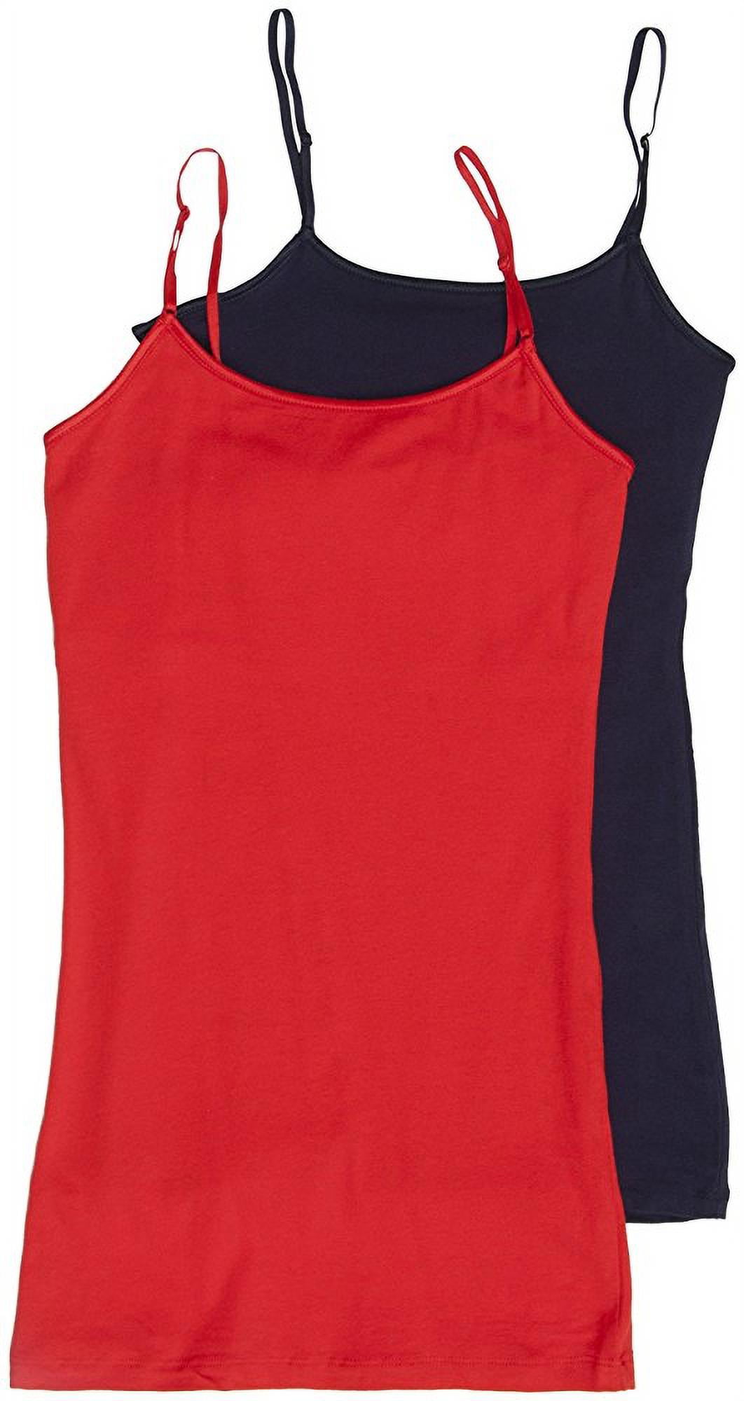 Women's & Juniors Camisole Built in BRA Adjustable Spaghetti Strap Long Tank  Top - 2 Pack 