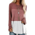 thumbnail image 1 of Women's Juniors Color Block Pullover Long Sleeve Crewneck T Shirt Loose Comfy Casual Tunic Tops Blouses, 1 of 2
