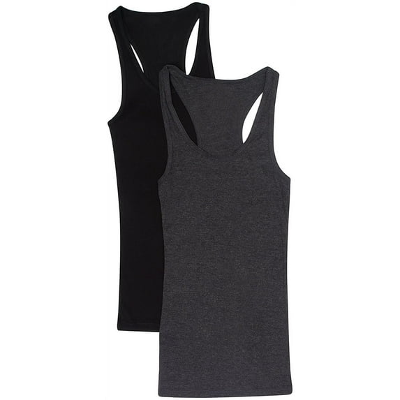 Women's & Juniors Ribbed Cami Racerback Workout Tank Top - 2 Pack
