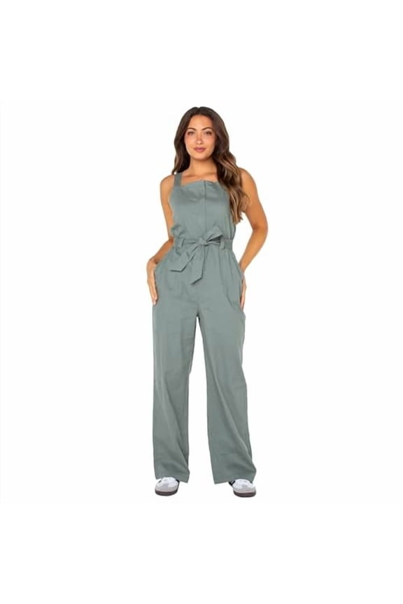 Women's Juniors Short Sleeve High Rise Wide Leg Denim Jumpsuit - Shadow, 2X