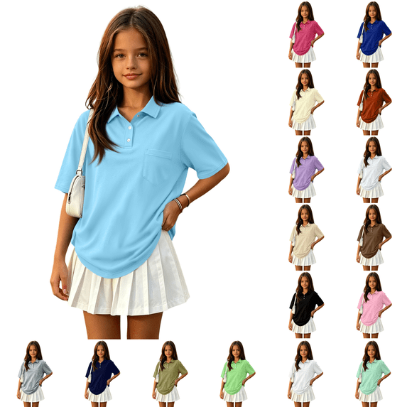 Women's Juniors' Short Sleeve Stretch Pique Polo Shirt Sky Blue 100