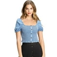 thumbnail image 1 of Women's Juniors Smocked Milkmaid Crop Top Blouse (Blue, S), 1 of 9