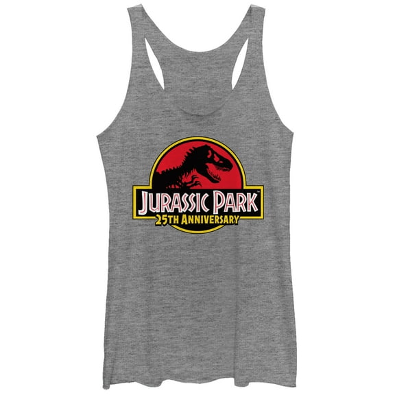 Women's Jurassic Park 25th Anniversary Logo  Racerback Tank Top Gray Heather 2X Large