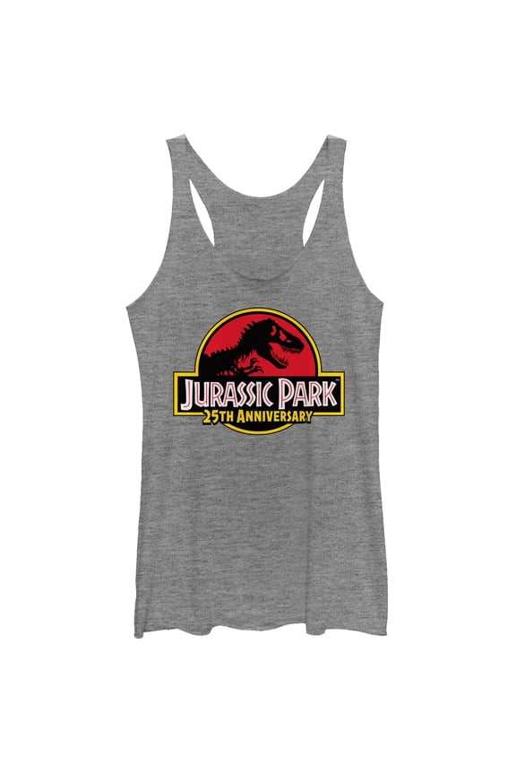 Women's Jurassic Park 25th Anniversary Logo Racerback Tank Top Gray Heather X Large