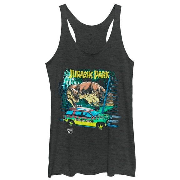 Women's Jurassic Park Car Chase Scene  Racerback Tank Top Black Heather Medium