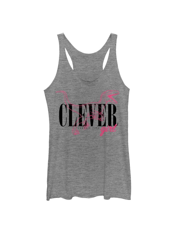 Women's Jurassic Park Clever Girl Raptor Outline Racerback Tank Top Gray Heather Large