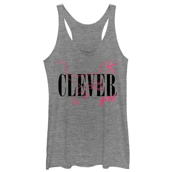 Women's Jurassic Park Clever Girl Raptor Outline Racerback Tank Top Gray Heather Small