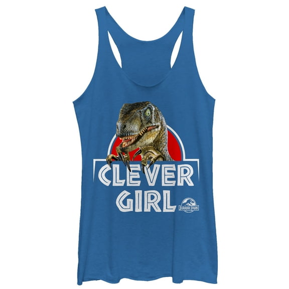 Women's Jurassic Park Clever Girl Raptor  Racerback Tank Top Royal Blue Heather Medium