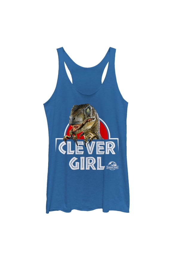 Women's Jurassic Park Clever Girl Raptor Racerback Tank Top Royal Blue Heather X Small