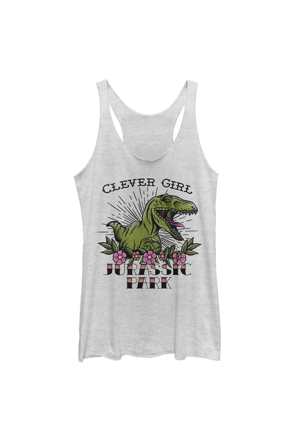 Women's Jurassic Park Clever Girl Tattoo Racerback Tank Top White Heather Large
