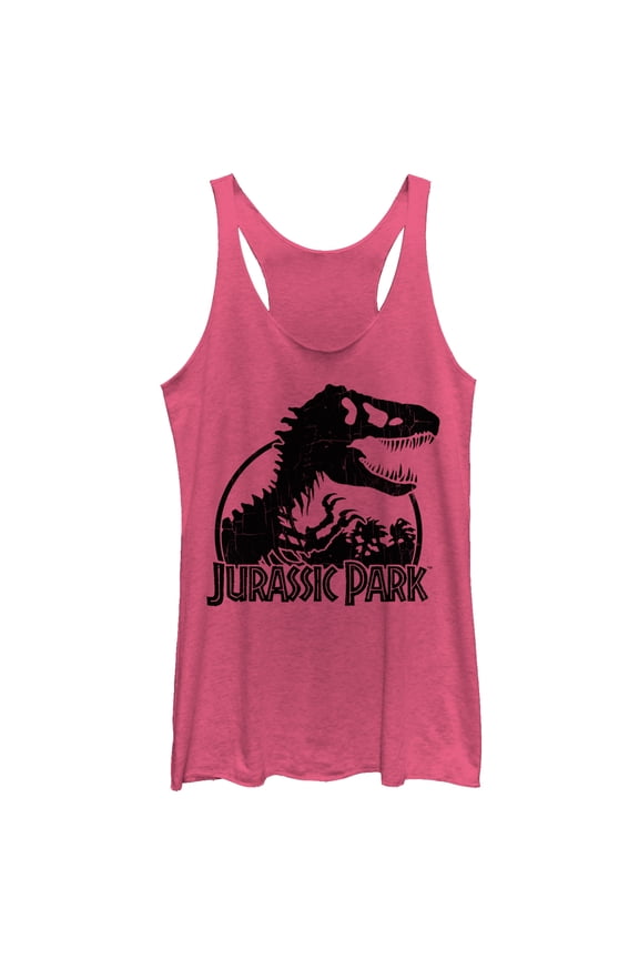 Women's Jurassic Park Dino Skeleton Silhouette Logo  Racerback Tank Top Pink Heather X Large