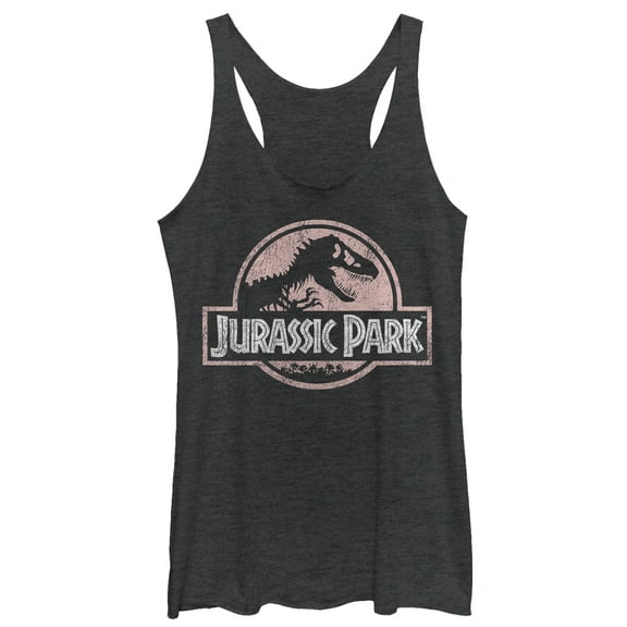 Women's Jurassic Park Dusty Logo  Racerback Tank Top Black Heather Large