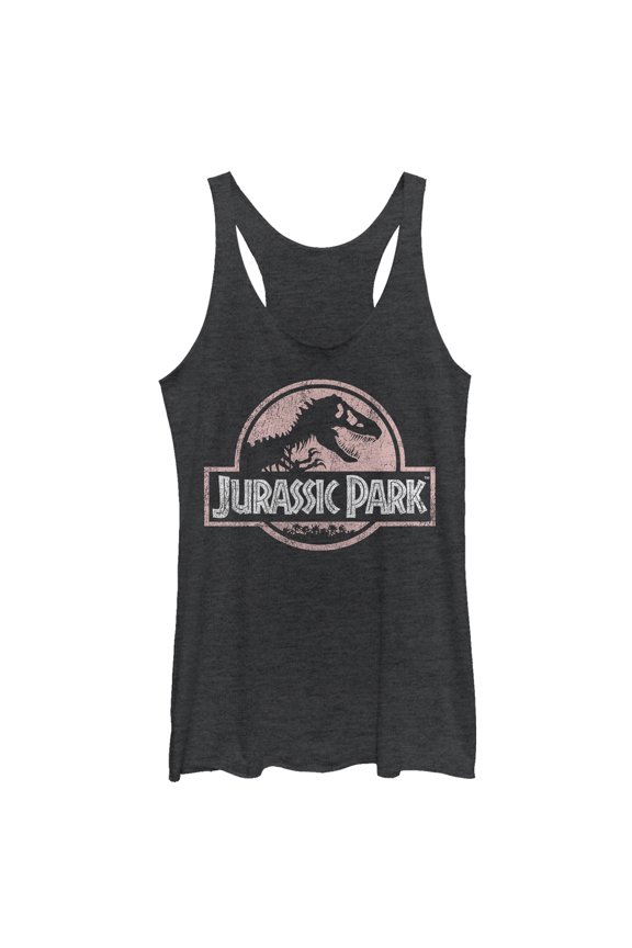 Women's Jurassic Park Dusty Logo Racerback Tank Top Black Heather Small