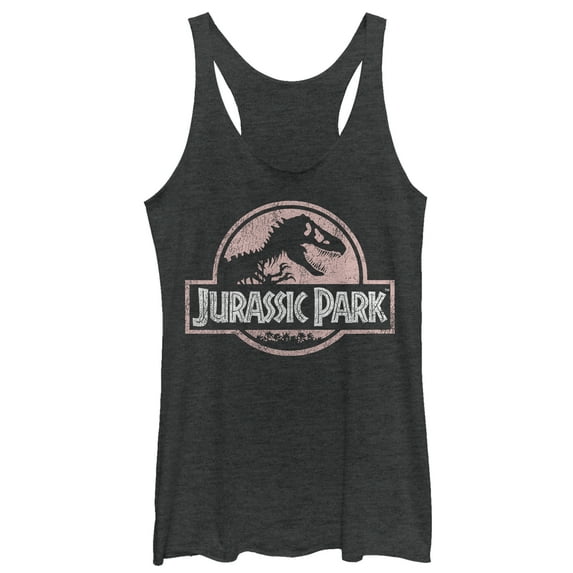 Women's Jurassic Park Dusty Logo Racerback Tank Top Black Heather X Small