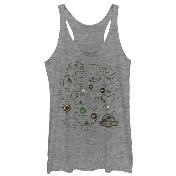 Women's Jurassic Park Isla Nublar Map  Racerback Tank Top Gray Heather Medium