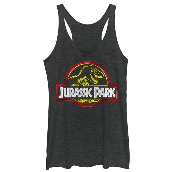 Women's Jurassic Park Neon T Rex Logo  Racerback Tank Top Black Heather X Small