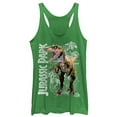 thumbnail image 1 of Women's Jurassic Park Raptor Dino Shadows  Racerback Tank Top Envy Green 2X Large, 1 of 3