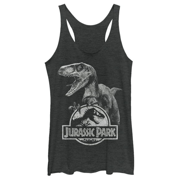 Women's Jurassic Park Raptor Logo  Racerback Tank Top Black Heather Large