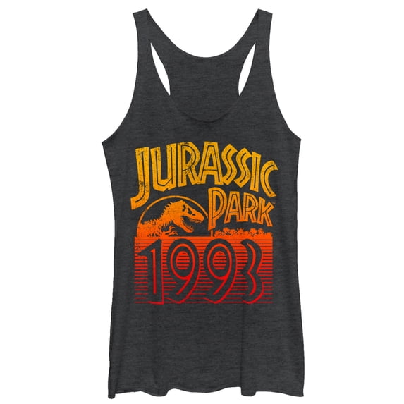 Women's Jurassic Park Retro 1993 Racerback Tank Top Black Heather X Large