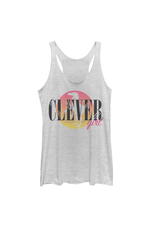 Women's Jurassic Park Retro Clever Girl Racerback Tank Top White Heather Small