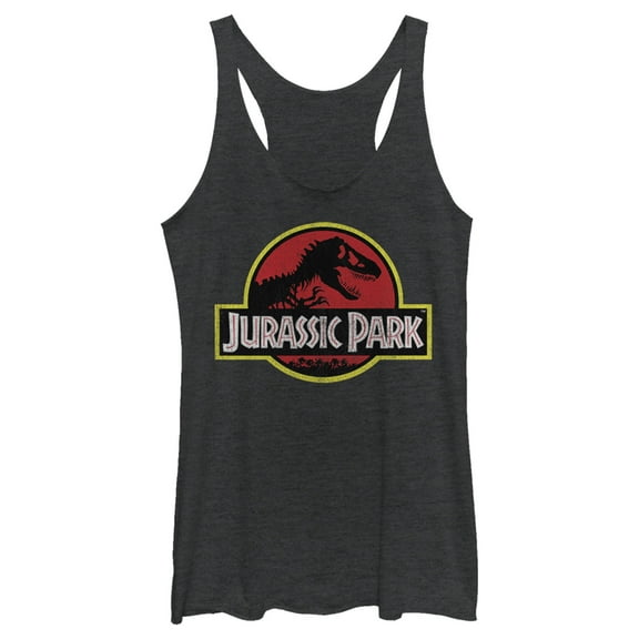 Women's Jurassic Park T Rex Logo  Racerback Tank Top Black Heather Medium