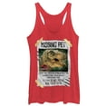 thumbnail image 1 of Women's Jurassic Park T. Rex Missing Pet  Racerback Tank Top Red Heather X Small, 1 of 3