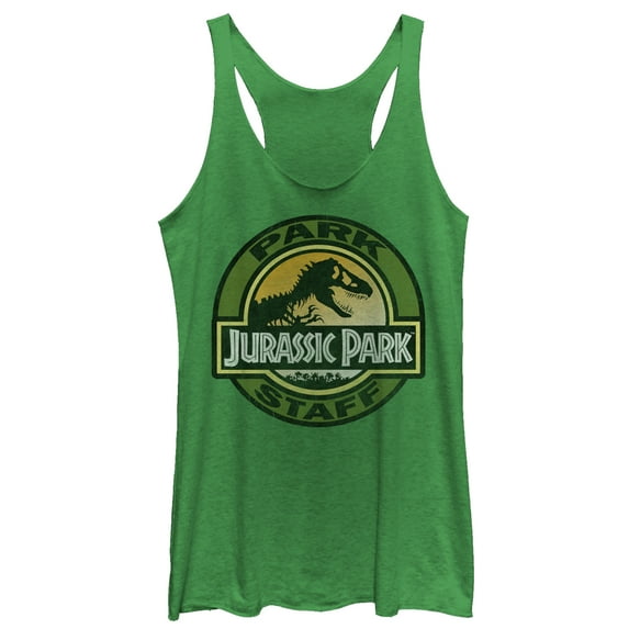 Women's Jurassic Park The Park Staff Badge, With T-Rex Racerback Tank Top Envy Green Small
