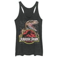 thumbnail image 1 of Women's Jurassic Park Velociraptor Hooked On Logo  Racerback Tank Top Black Heather Medium, 1 of 3