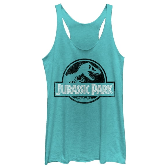 Women's Jurassic Park Vintage Black and White Logo  Racerback Tank Top Tahiti Blue Small