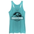 thumbnail image 1 of Women's Jurassic Park Vintage Black and White Logo  Racerback Tank Top Tahiti Blue X Large, 1 of 3