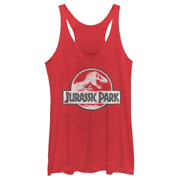 Women's Jurassic Park Vintage Logo  Racerback Tank Top Red Heather Medium